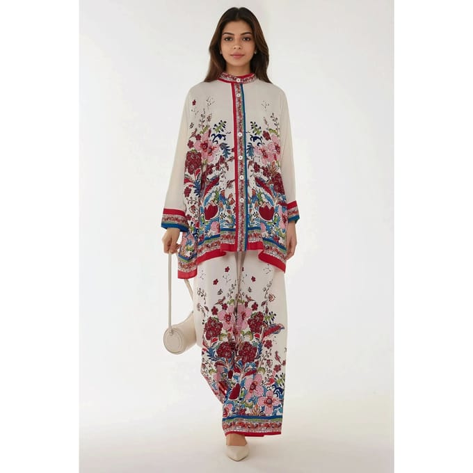 Geprinte Hoge Taille Kimono-Broek Co-ord Set