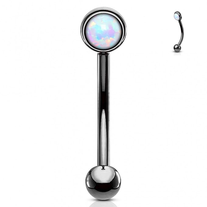 Piercing curved opal top 1.2x8x3 - zwart - LMPiercings