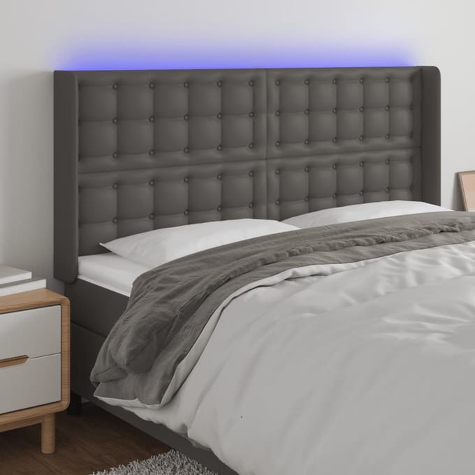 vidaXL - Hoofdbord - LED - 147x16x118/128 - cm - kunstleer - grijs