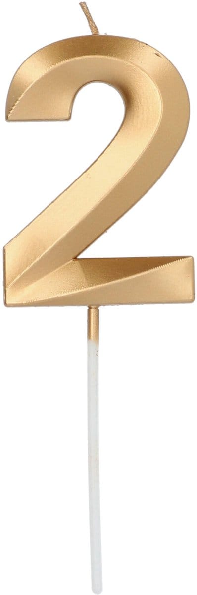 Folat - Kaars cijfer 2 glamour goud metallic 7 cm