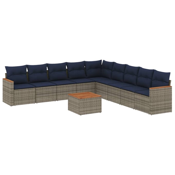 vidaXL - 10-delige - tuinbankset - met - kussens, - grijs - polyrotan