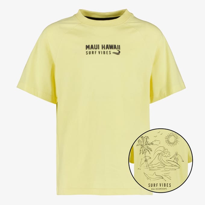Unsigned jongens T-shirt geel met opdruk - Maat 146/152