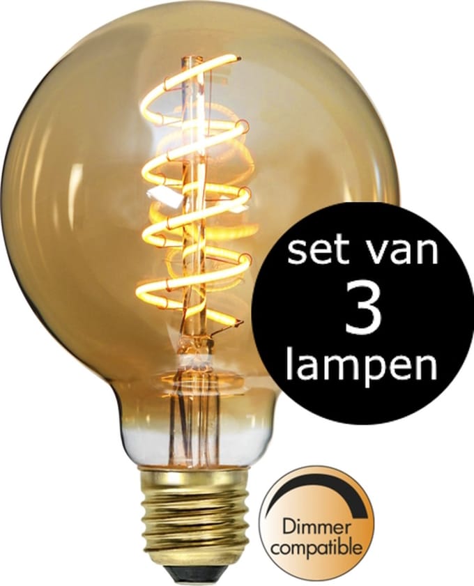 3-Pack | G95 Globelamp - E27 - 3.2W - Super Warm Wit - <2200K - Dimbaar