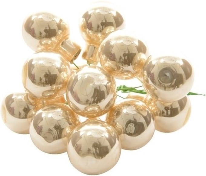 Decoris mini kerstballetjes op stekers - 10x stuks - champagne - D2 cm - glas