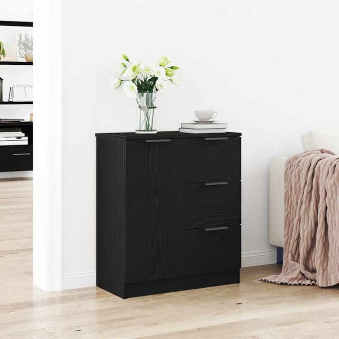 vidaXL - Dressoir - Zwart - Eiken - 60 - x - 30 - x - 70 - cm - Bewerkt - hout