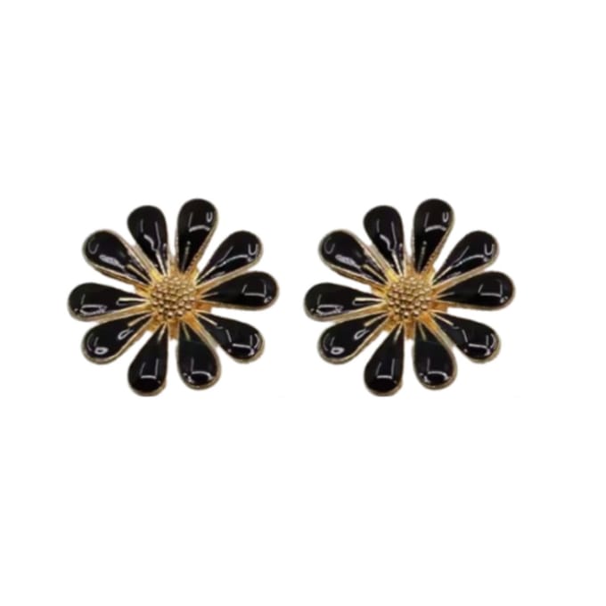 Magneet oorbellen Madelief Zwart emaille 1.8 cm