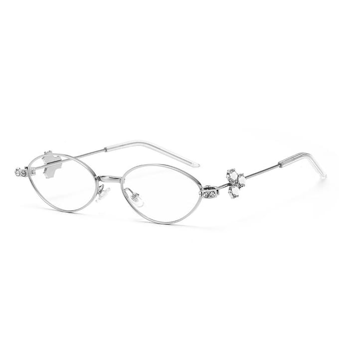 Nieuw Mode Diamant Versierde Dames Drukknop Brilmontuur Ruit Multi-hoek Metaal Versierd Straatstijl white