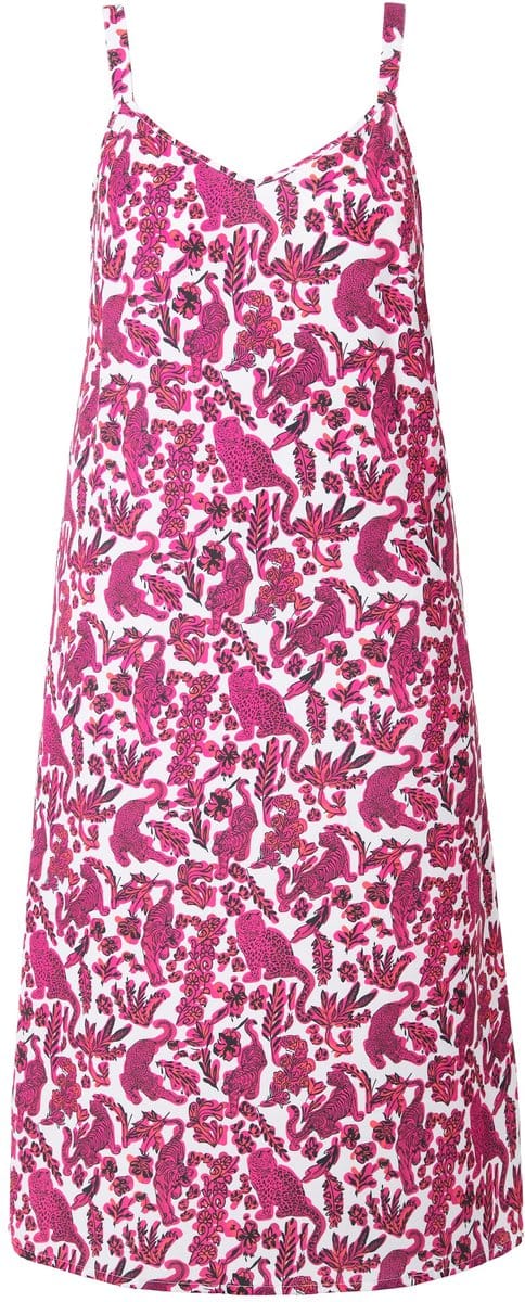 Studio Untold - Dames - Maxi-jurk A-lijn satijn all-over luipaardprint - Hibiscusrood - Maat 54+