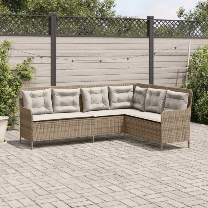 vidaXL - Tuinbank - met - kussens - L-vormig - poly - rattan - beige