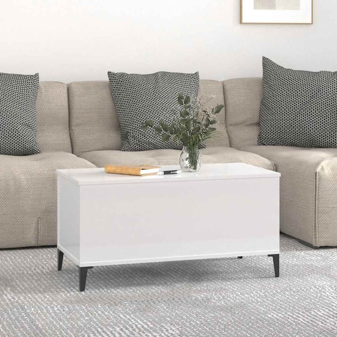 vidaXL - Salontafel - 90x44,5x45 - cm - bewerkt - hout - hoogglans - wit
