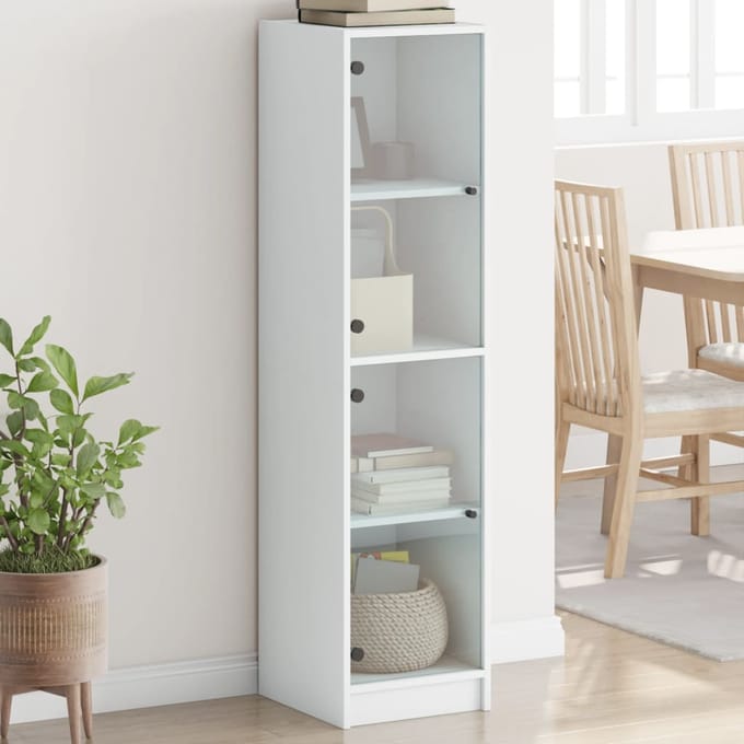 vidaXL - Hoge - kast - met - glazen - deuren - 35x37x142 - cm - wit