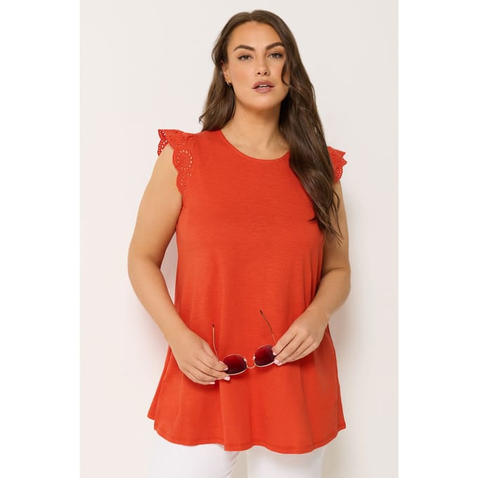 Yours Oranje Broderie Ruches Vesttop Size 44