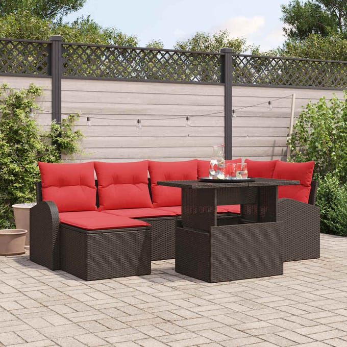 vidaXL - Tuinbank - Set - 7 - st - Bruin - en - Rood - poly - rattan
