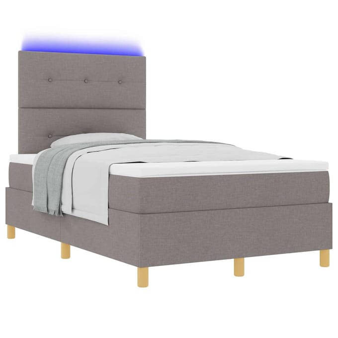 vidaXL - LED - Box - Spring - Bed - met - hoofdeinde - Taupe - 120 - x - 190 - cm - Stof