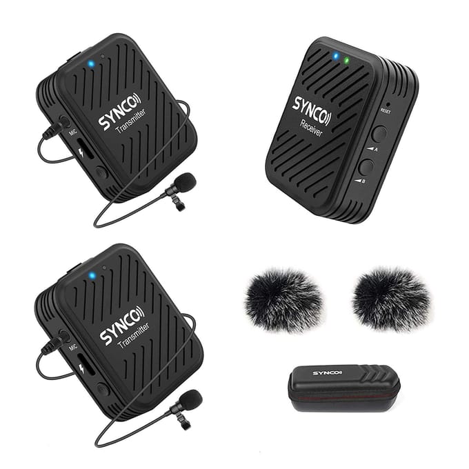 SYNCO G1 (A2 ) 2.4G Draadloos Microfoonsysteem met 1 Ontvanger & 2 Zenders & 2 Lavaliermicrofoons zwart