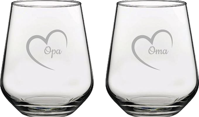 Gegraveerde Drinkglas 42,5cl Opa met hartje & Oma met hartje