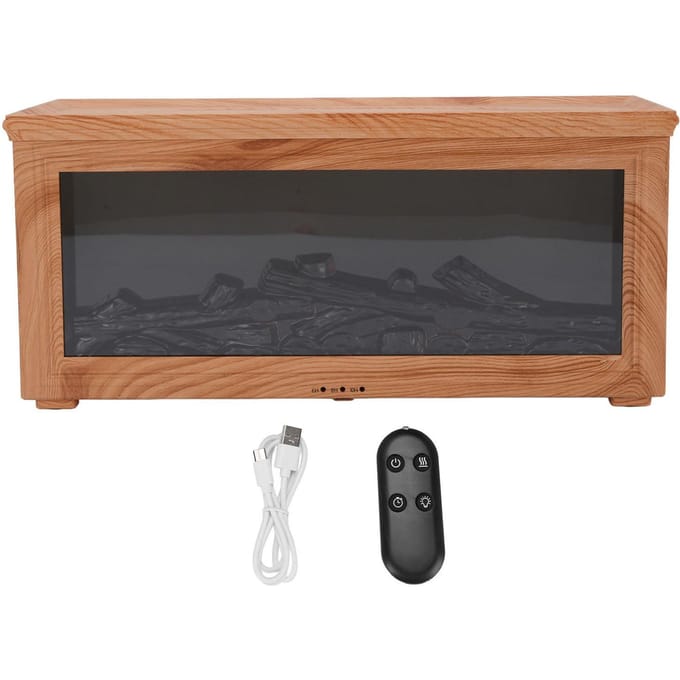 180ml Watertank Houtnerf Open Haard Aromatherapie Diffuser Simulatie Vlam Luchtbevochtiger Essentiële Light black