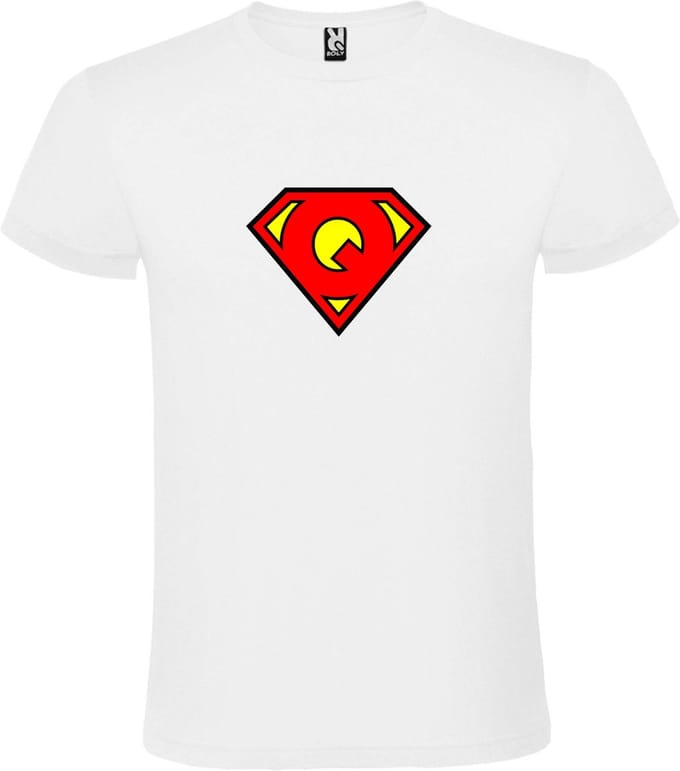 Wit T shirt met print van "letter Q“ Superman “ Logo print Rood / Geel size M