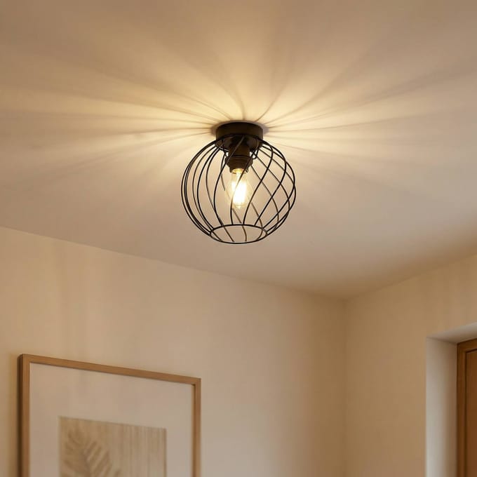 Lindby - plafondlamp - 1licht - Metaal - H: 22.5 cm - E27 - zwart