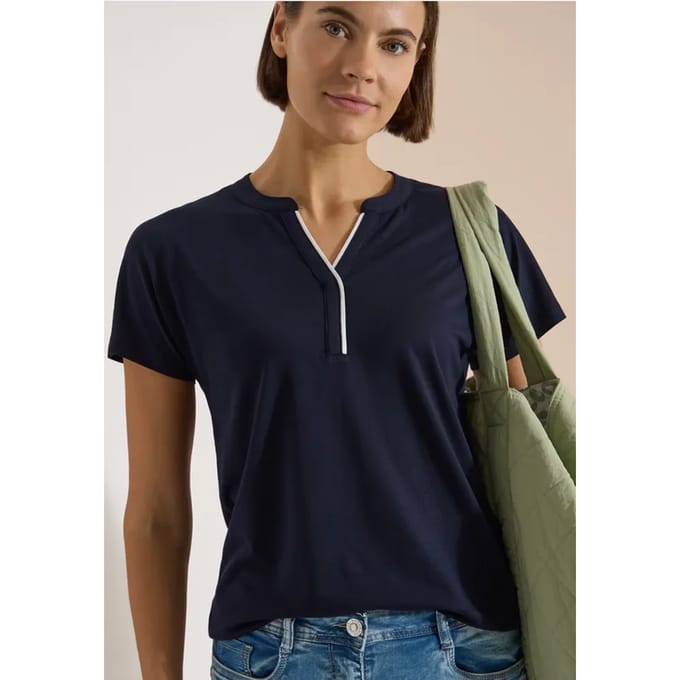 Shirt met splitnek in effen kleur