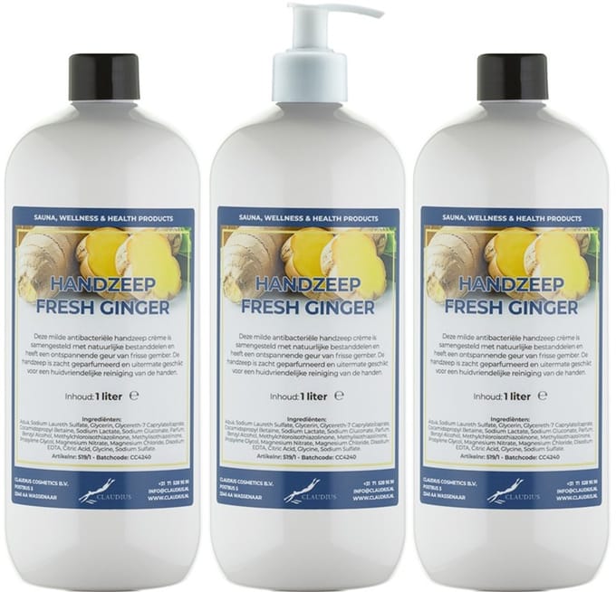Handzeep Fresh Ginger 1 liter - set van 3 stuks - met gratis pomp - Voordeelverpakking