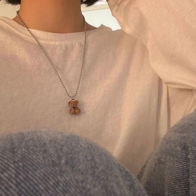 Collier pendentif ours en peluche mignon pour filles femmes mode coréenne ours long pull chaîne colliers collier bijoux beige