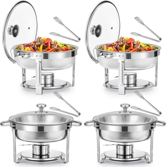 Dailygoods - Chafing Dish Rond met Glazen Deksel - Buffet Set van 4