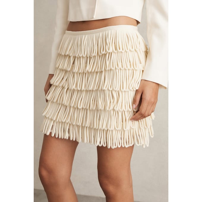 Reiss Bobbi Fringe Mini Ivory Größe: 16 | Miniröcke Outlet | Damen | Weiß