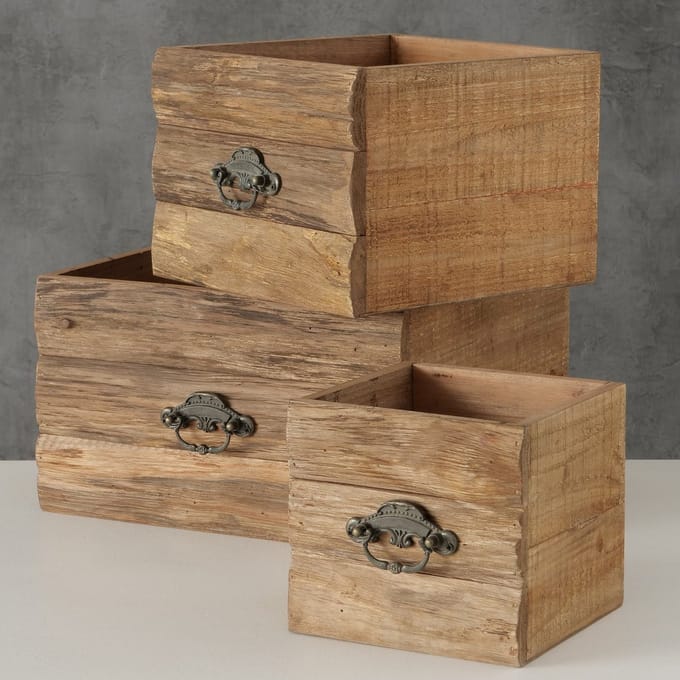 Opberg kisten - 3 set - Hout - 30x30x16cm - Bruin - lade model.