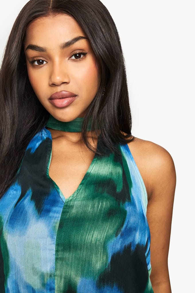 boohoo Dames Floral Chiffon Halter Blouse | Blue | Maat: 10
