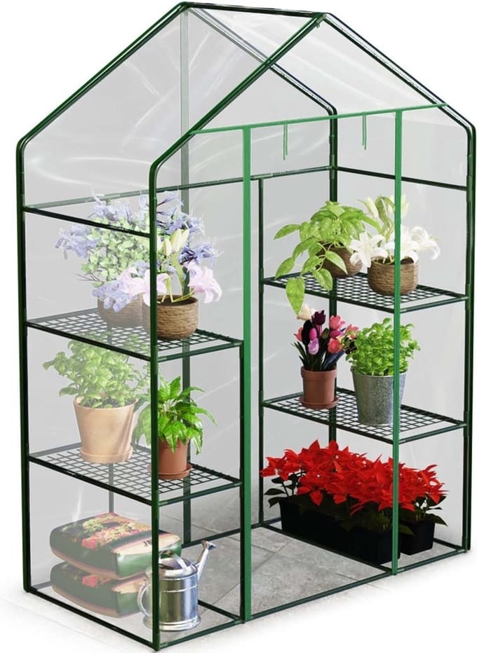 Tuinkas met 4 schappen - 140x70x195 cm - PVC