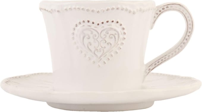 Clayre & Eef Kop en Schotel 160 ml Beige Keramiek Hart