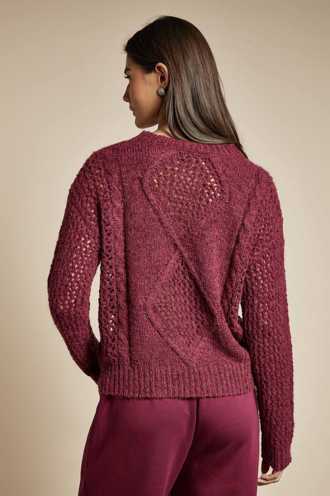 boohoo Dames Gebreide oversized trui met kabeldetails | Burgundy | Maat: Medium