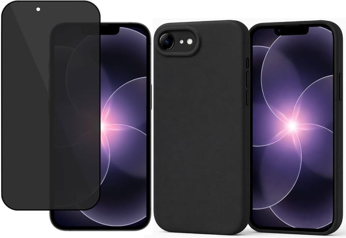 Technow hoesje + Privé Screenprotector geschikt voor iPhone 17e – Privacy Tempered Glass - Back Case - Cover - Zwart