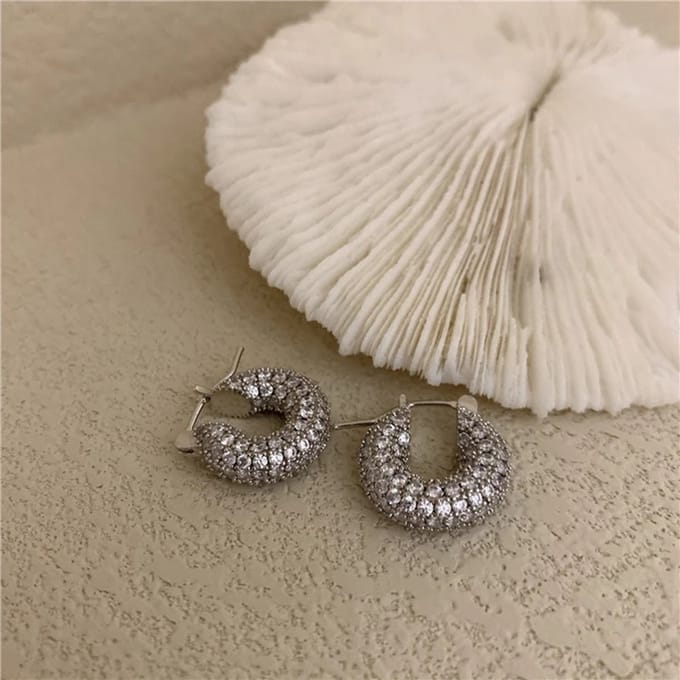 Fliex - oorringen - steentjes - 13mm - Zilverkleurig