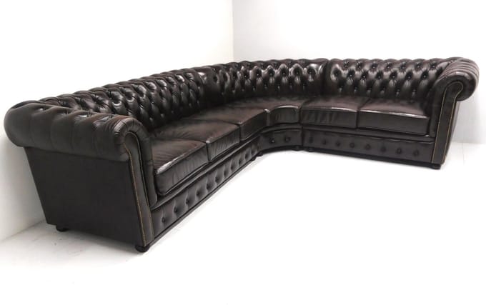 Chesterfield hoekbank "SPRINGFIELD" - 3 hoek 2 zits - Handwish leder Brown