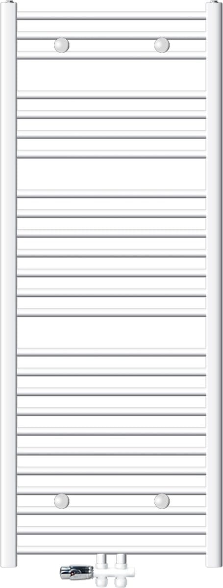 ECD Germany Badkamerradiator middenaansluiting 600 x 1500 mm wit gebogen met thermostaat en aansluitset doorgangsvloer wit - radiator handdoekverwarmer handdoekendroger radiator