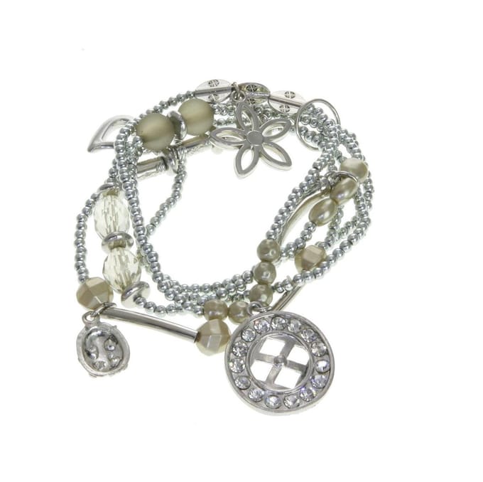 Behave - Bedelarmband wit beige stijlvol boho detail - 17.5 cm
