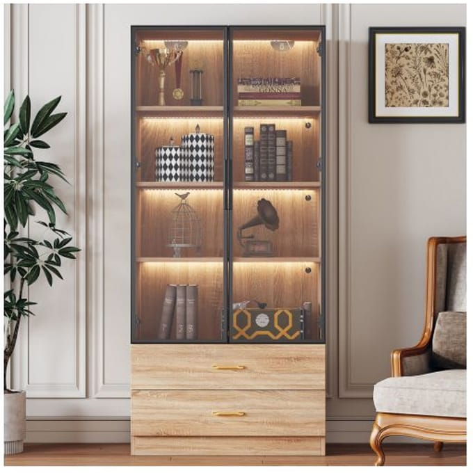 Armoire de salle de bain - 75 cm - 2 tiroirs - 2 portes - Éclairage LED multicolore