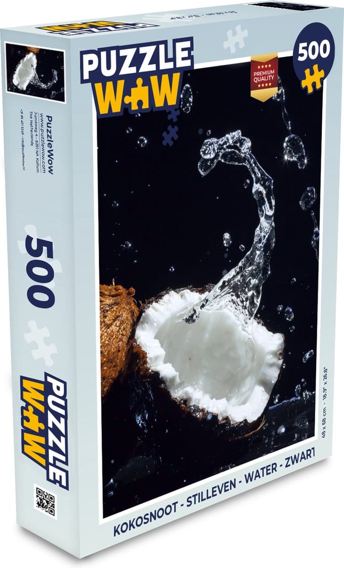 Puzzel Kokosnoot - Stilleven - Water - Zwart - Fruit - Legpuzzel - Puzzel 500 stukjes