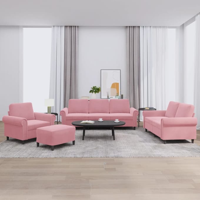 vidaXL - 4-delige - Loungeset - met - kussens - fluweel - roze
