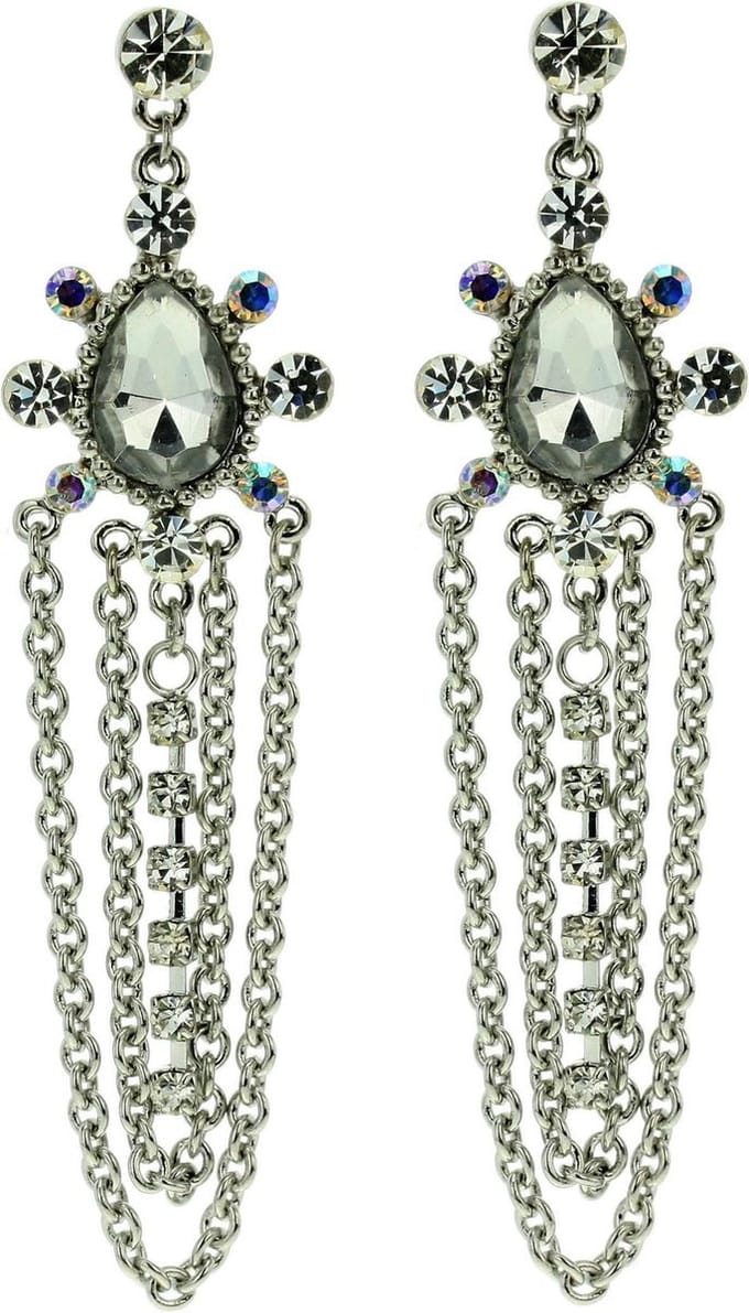 Behave - Oorhangers met ketting en witte steen - feestelijke eyecatcher