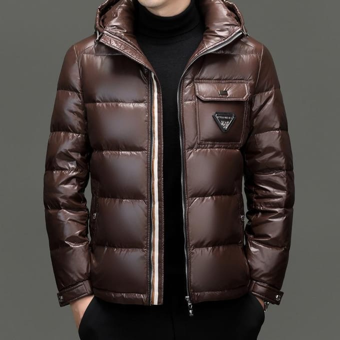 Heren Donsjack met Capuchon, Winter Nieuw Glanzend Trendy Outdoor Donsjack M black