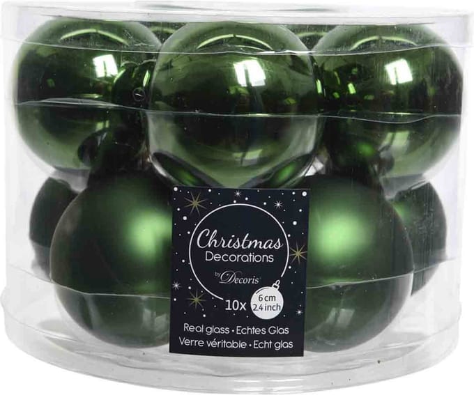 Kerstballen set 10-delig | glas | dennengroen | 6cm