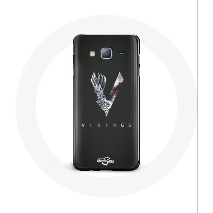 Coque pour Samsung Galaxy J7 Vikings Série Saison 6 logo V Epée Gris Fond Noir