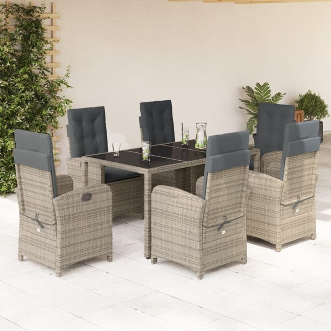 vidaXL - 7-delige - Tuinset - met - kussens - poly - rattan - grijs