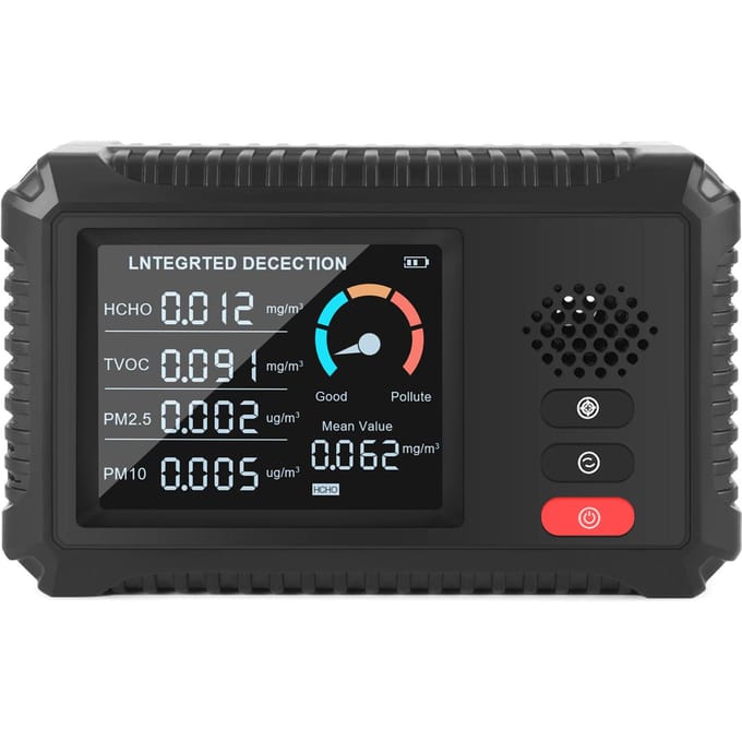 Luchtkwaliteitsmonitor Formaldehydedetector TVOC PM2.5/PM10-tester Multifunctionele luchtgasdetector zwart