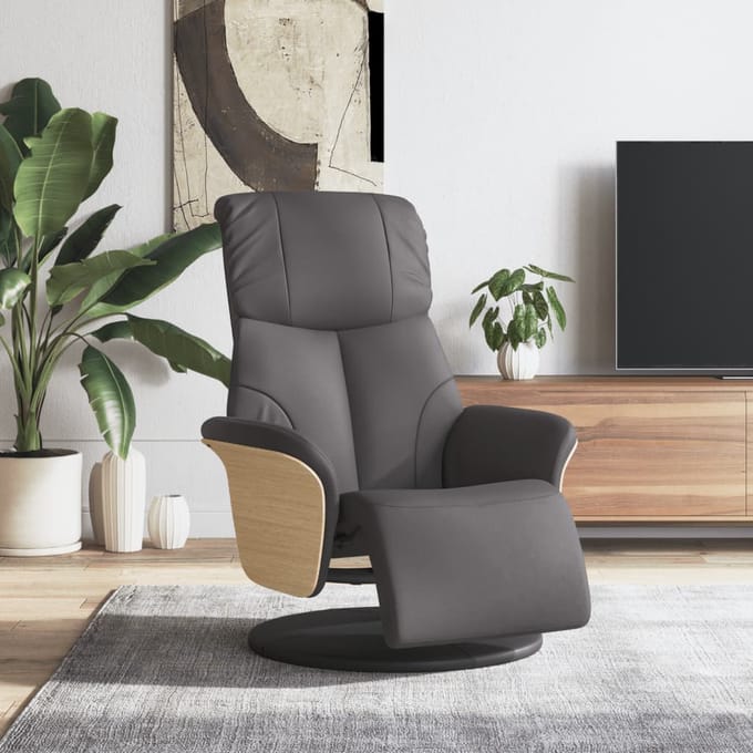vidaXL - Fauteuil - verstelbaar - met - voetensteun - kunstleer - grijs