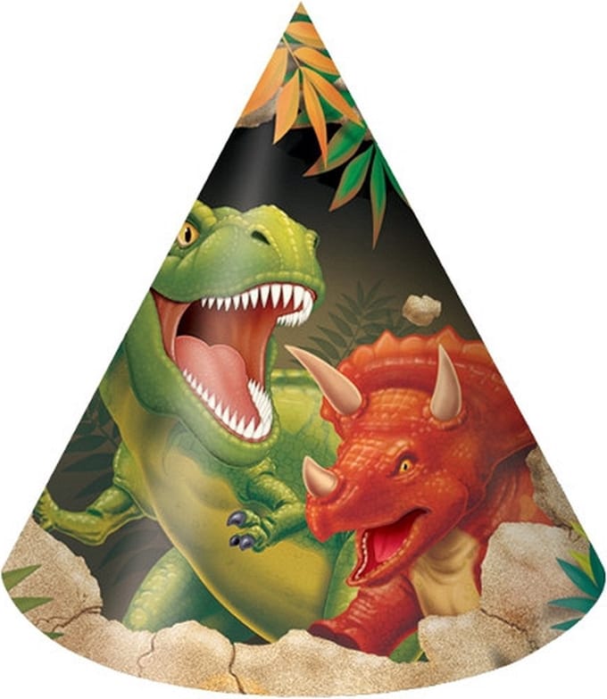 Dinosaurus thema feesthoedjes - 16x - papier/karton - Dino kinderfeestje