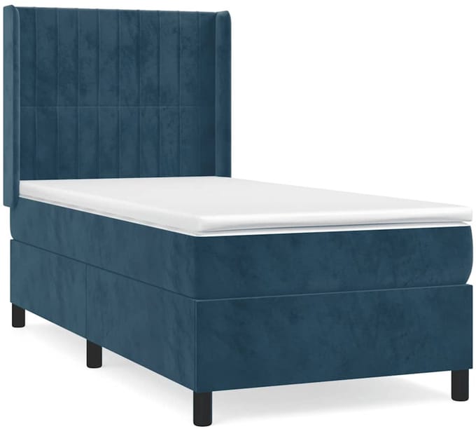 vidaXL - Boxspring - met - matras - fluweel - donkerblauw - 90x190 - cm